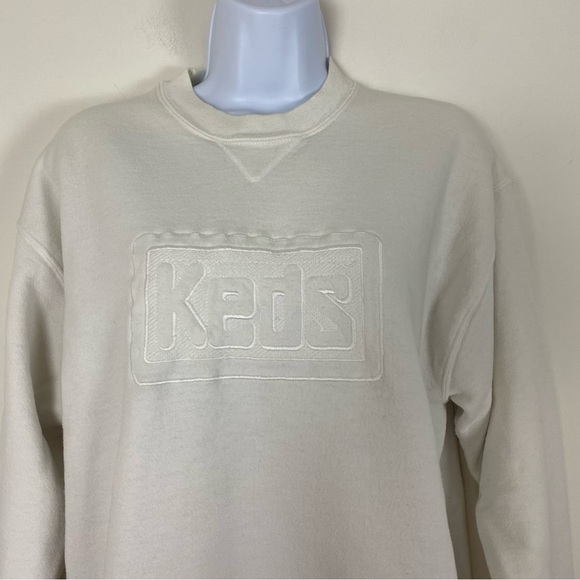 VINTAGE 80s KEDS SPORT White Crewneck Pullover Sweatshirt S/M Retro Athleisure - Picture 3 of 9